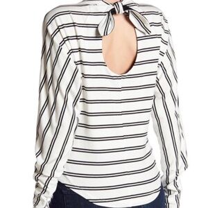 Free People Large Ardmore Mock Neck‎ Striped Long Sleeve Tee Top Nautical Preppy
